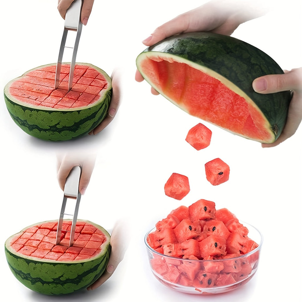 Watermelon Cutter Slicer, Stainless Steel Watermelon Cube Cutter Quickly Safe Watermelon Knife, Fun Fruit Salad Melon Cutter for Kitchen Gadget