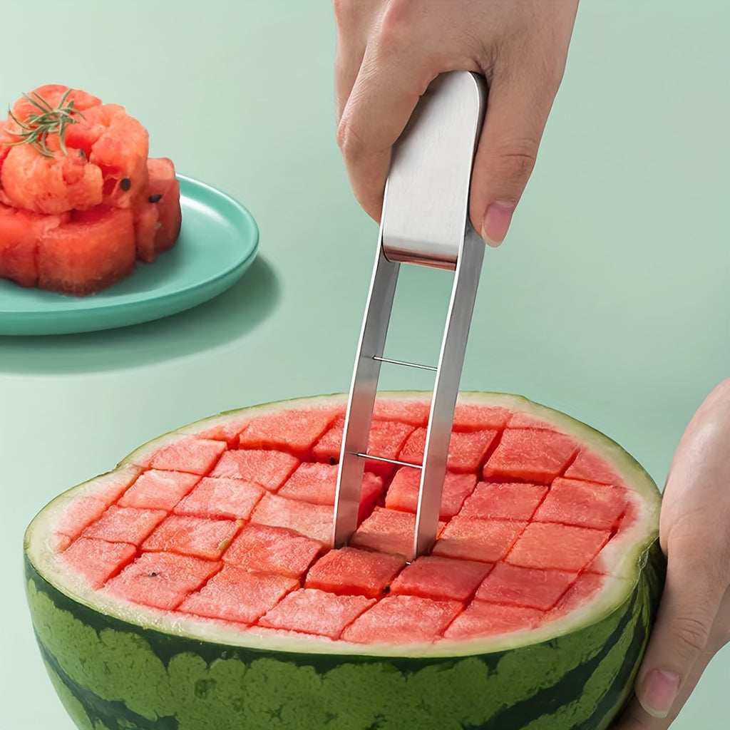 Watermelon Cutter Slicer, Stainless Steel Watermelon Cube Cutter Quickly Safe Watermelon Knife, Fun Fruit Salad Melon Cutter for Kitchen Gadget